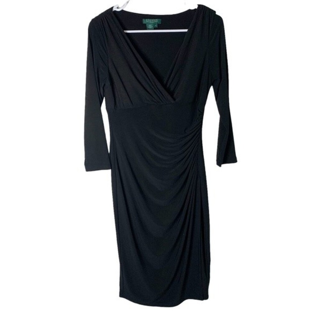 Lauren Ralph Lauren Black 3/4 Sleeves Body Con Knee Length Dress Size 4 Women
